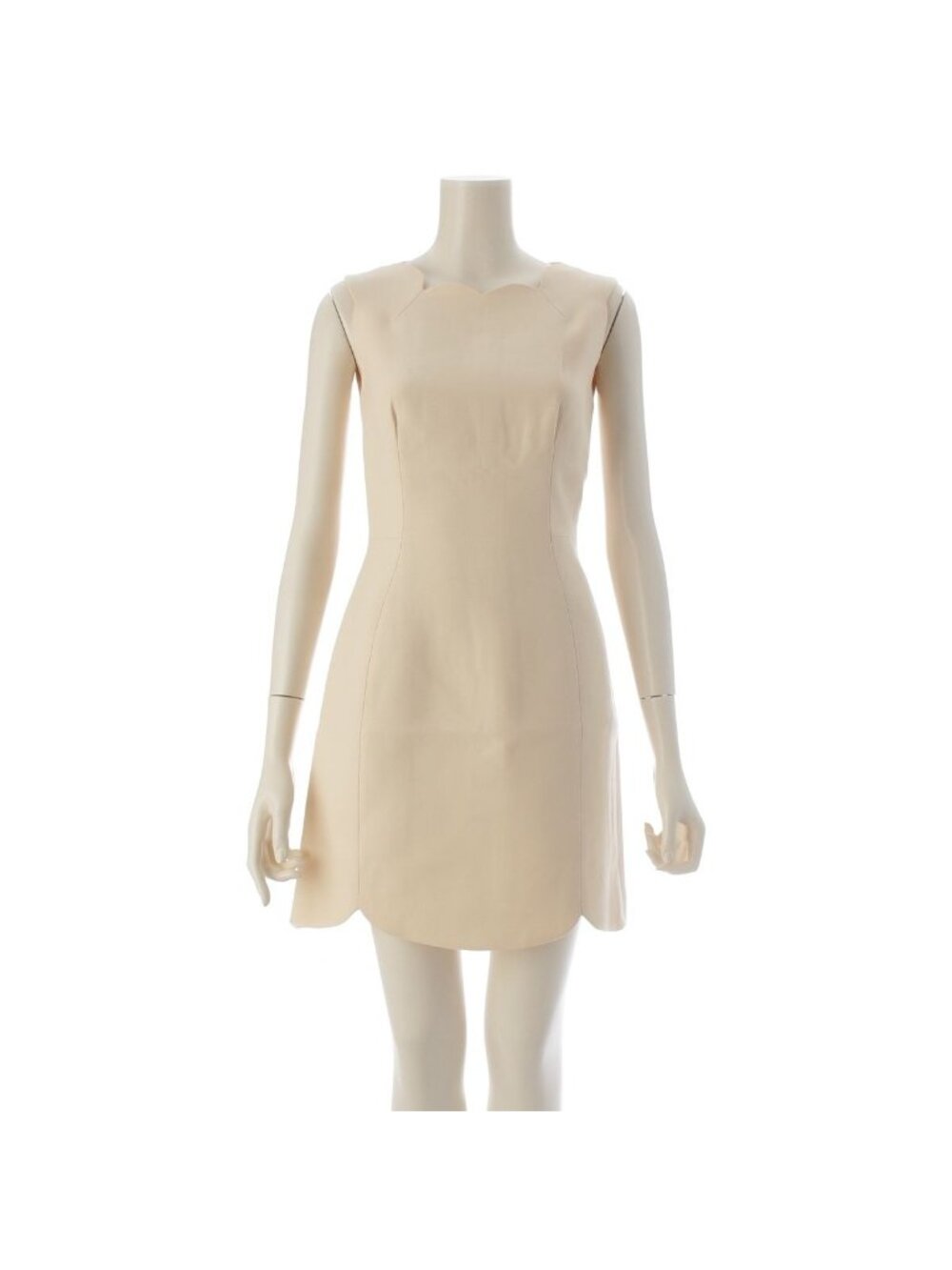 Dior Raf Simons Era Wool Silk Technical Scallop Sleeveless Dress Ivory 34